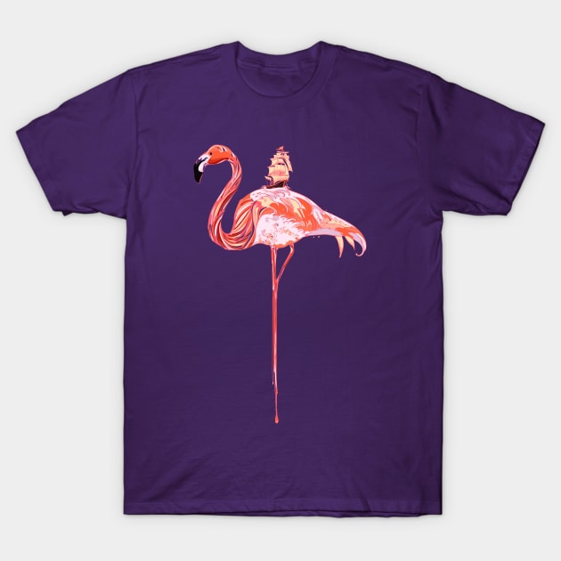 Flamingo & Sea T-Shirt by huebucket